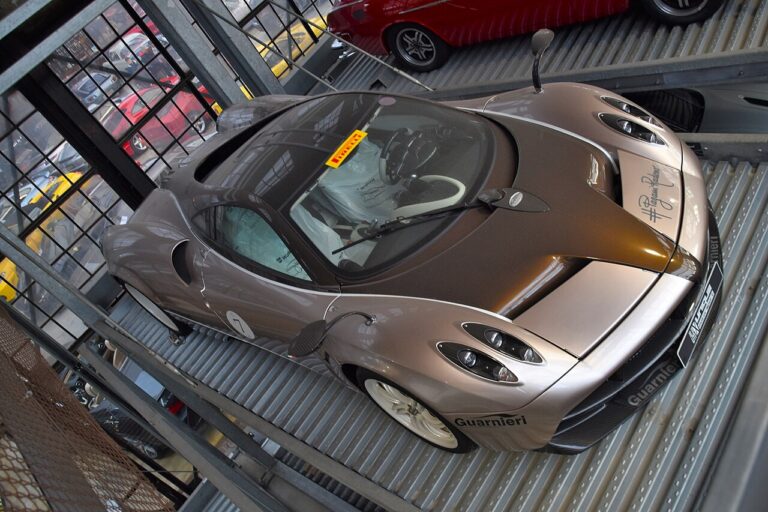 Pagani Huayra coupé, a 2014 example, viewed from the front three-quarter angle indoors